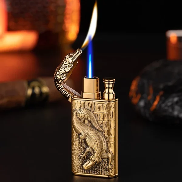 Nouveau 3D Relief Dragon Crocodile Double allume-feu en métal coupe-vent Jet feu ouvert Conversion briquet à gaz fumer cadeau pour hommes